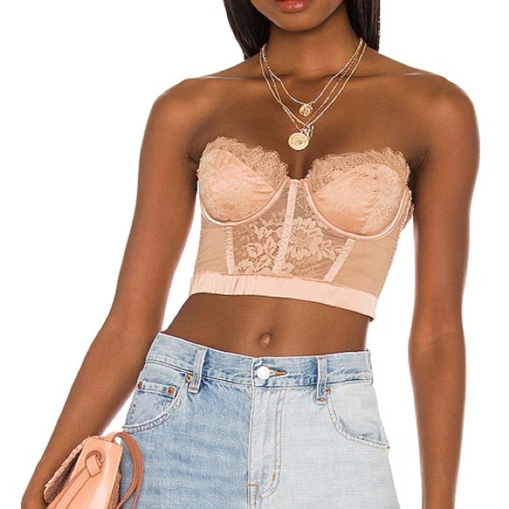 X REVOLVE Lace Bustier Top in Nude